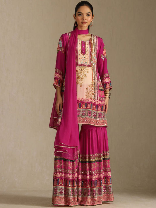 Dhiyona SO Women's Women Ethnic Motifs Printed Kurta with Sharara & Dupatta