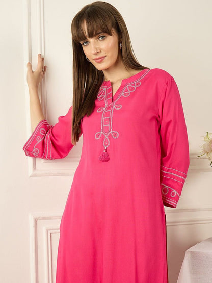 Floral Printed Thread Work Pure Cotton Kurta With Palazzos