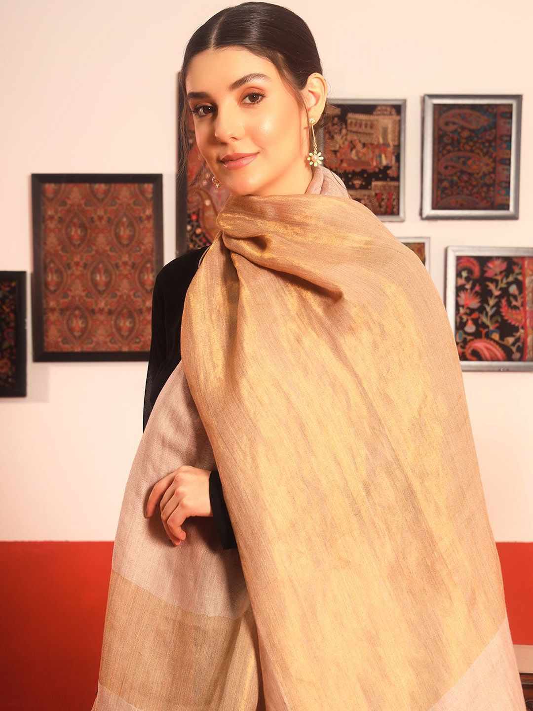 Dhiyona PA Woven Design Reversible Fringed Medium Woollen Shawl