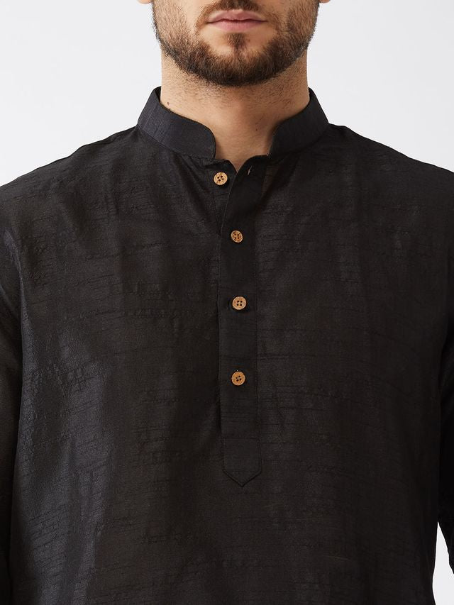 Men's Black Silk Blend Straight Kurta and Dhoti Set