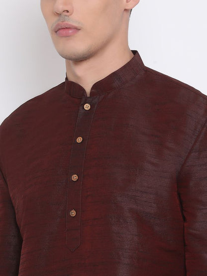 Men's Burgandy Silk Blend Pathani Kurta