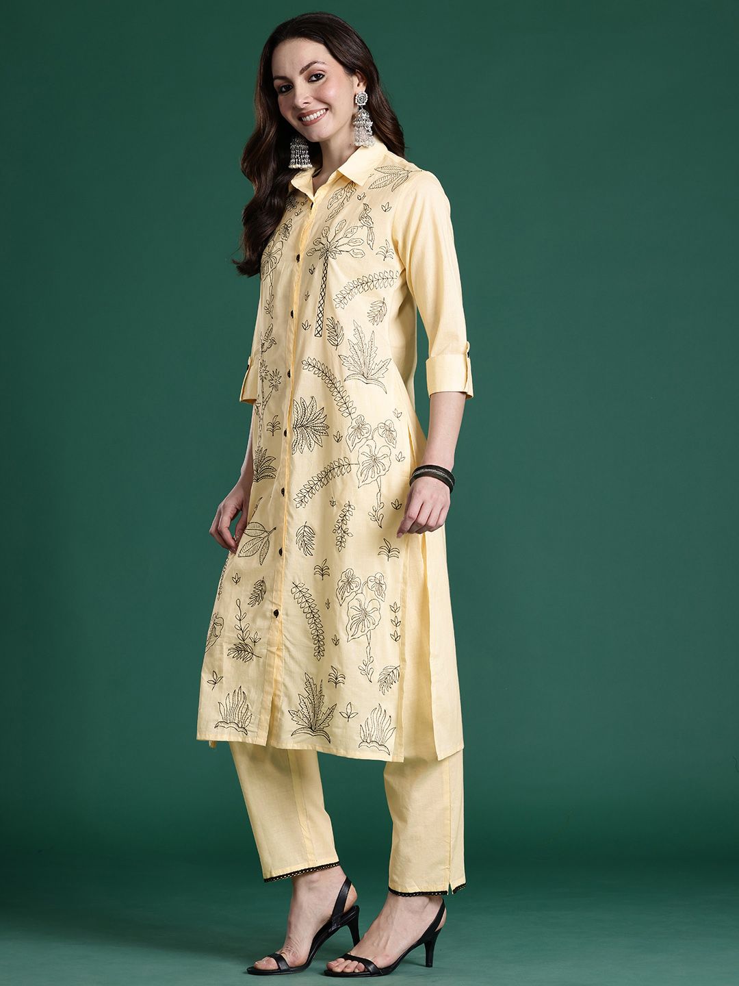 Ethnic Motifs Embroidered Thread Work Pure Cotton Kurta with Trousers