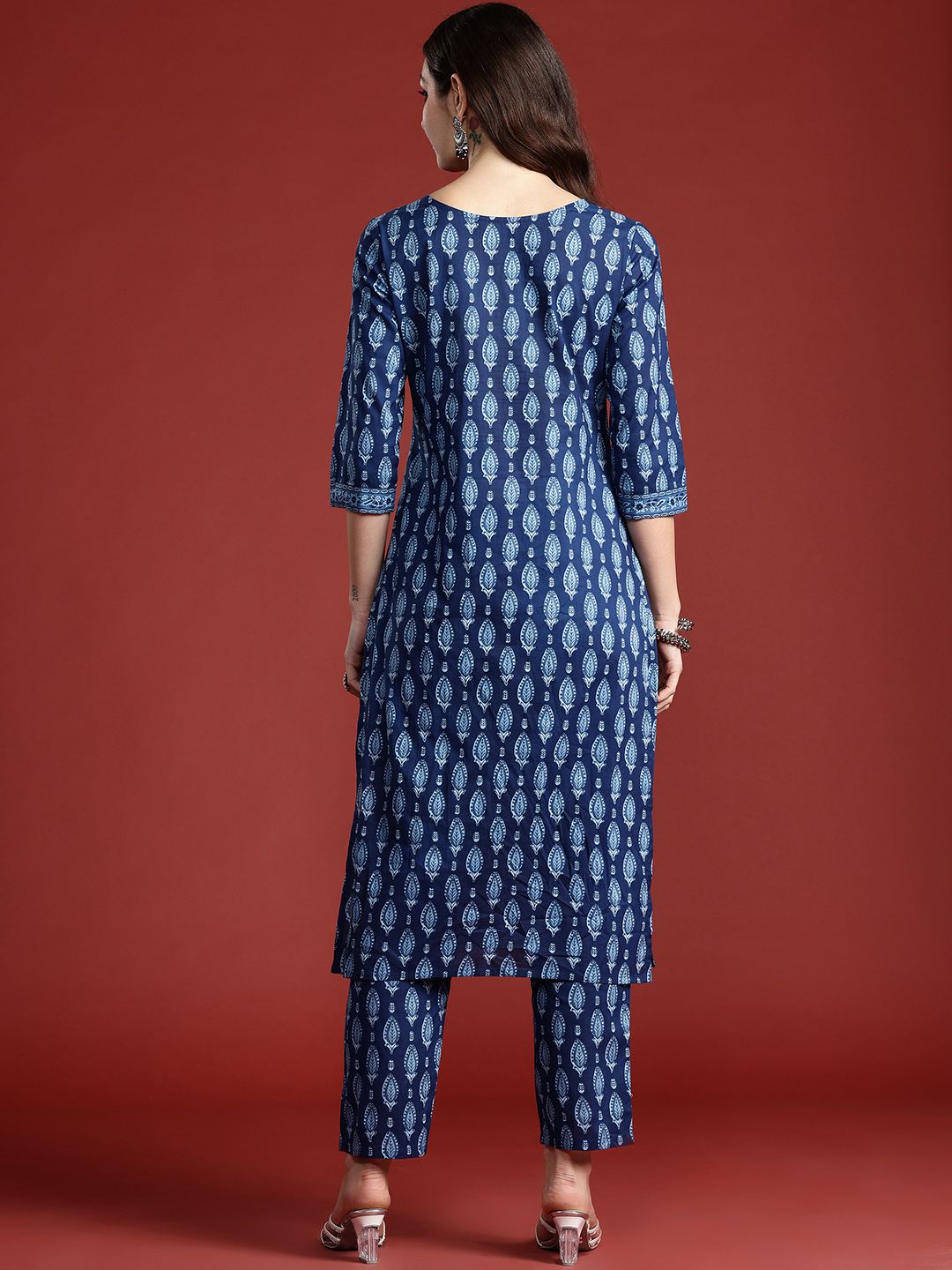 Dhiyona IE Ethnic Motifs Printed Pure Cotton Kurta with Trousers