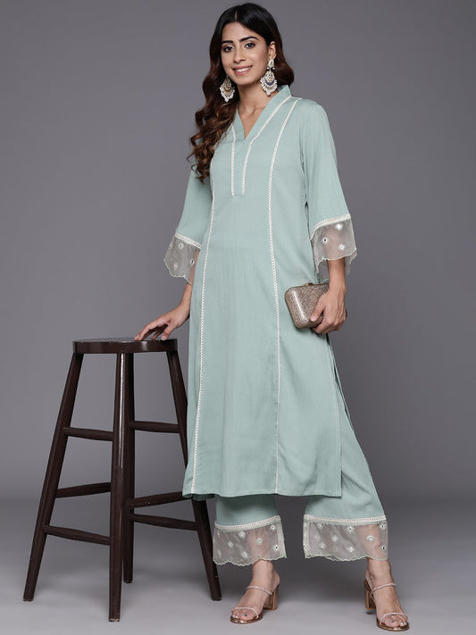 Dhiyona VA Women's Regular Silk Crepe Kurta with Trousers