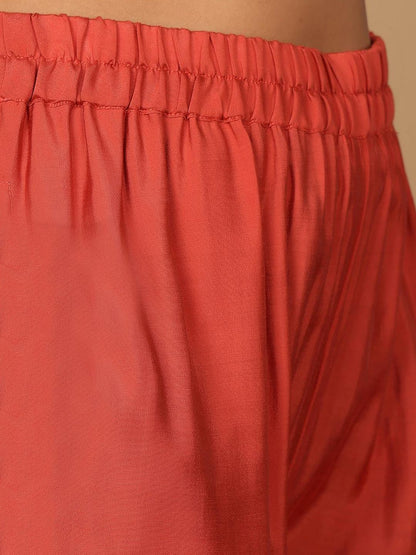 Dhiyona VA Women'sRust Floral Embroidered Regular Sequinned Straight Kurta With Trouser With Dupatta