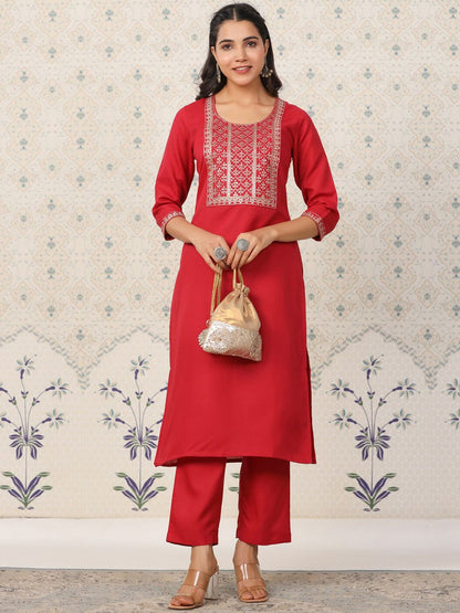 Dhiyona OD  Ethnic Motifs Yoke Design Sequinned Kurta with Trousers