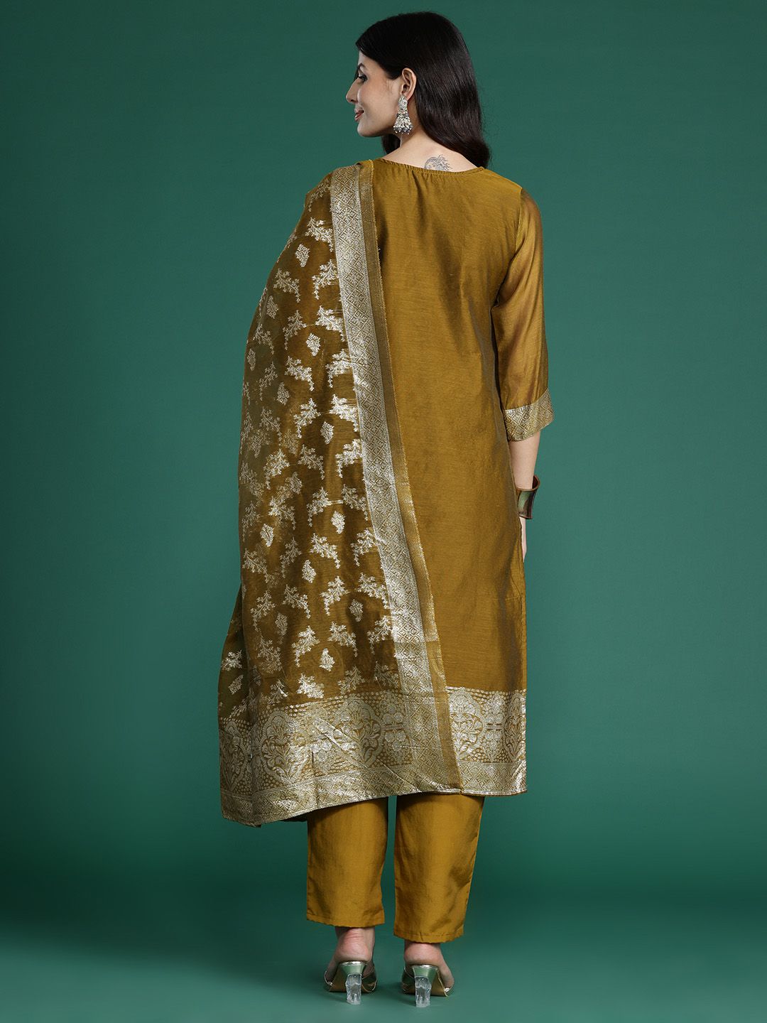 Dhiyona IE Women Ethnic Motifs Woven Design Kurta with Trousers & With Dupatta