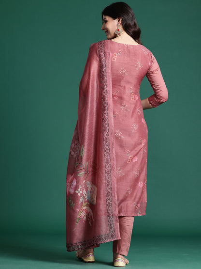 Women Floral Embroidered Thread Work Chanderi Silk Kurta Set