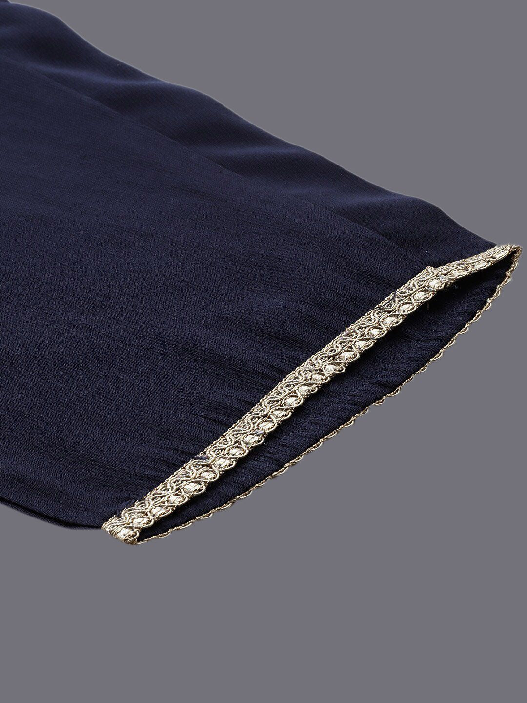 Dhiyona IE Navy Blue Empire V-Neck Sequinned Kurta With Trousers & Dupatta