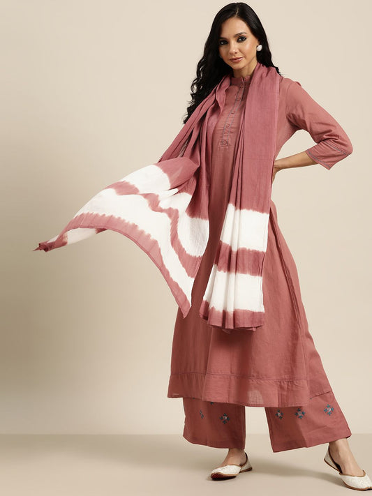 Dhiyona SN Women's Pink Pure Cotton Kurta with Palazzos & Dupatta