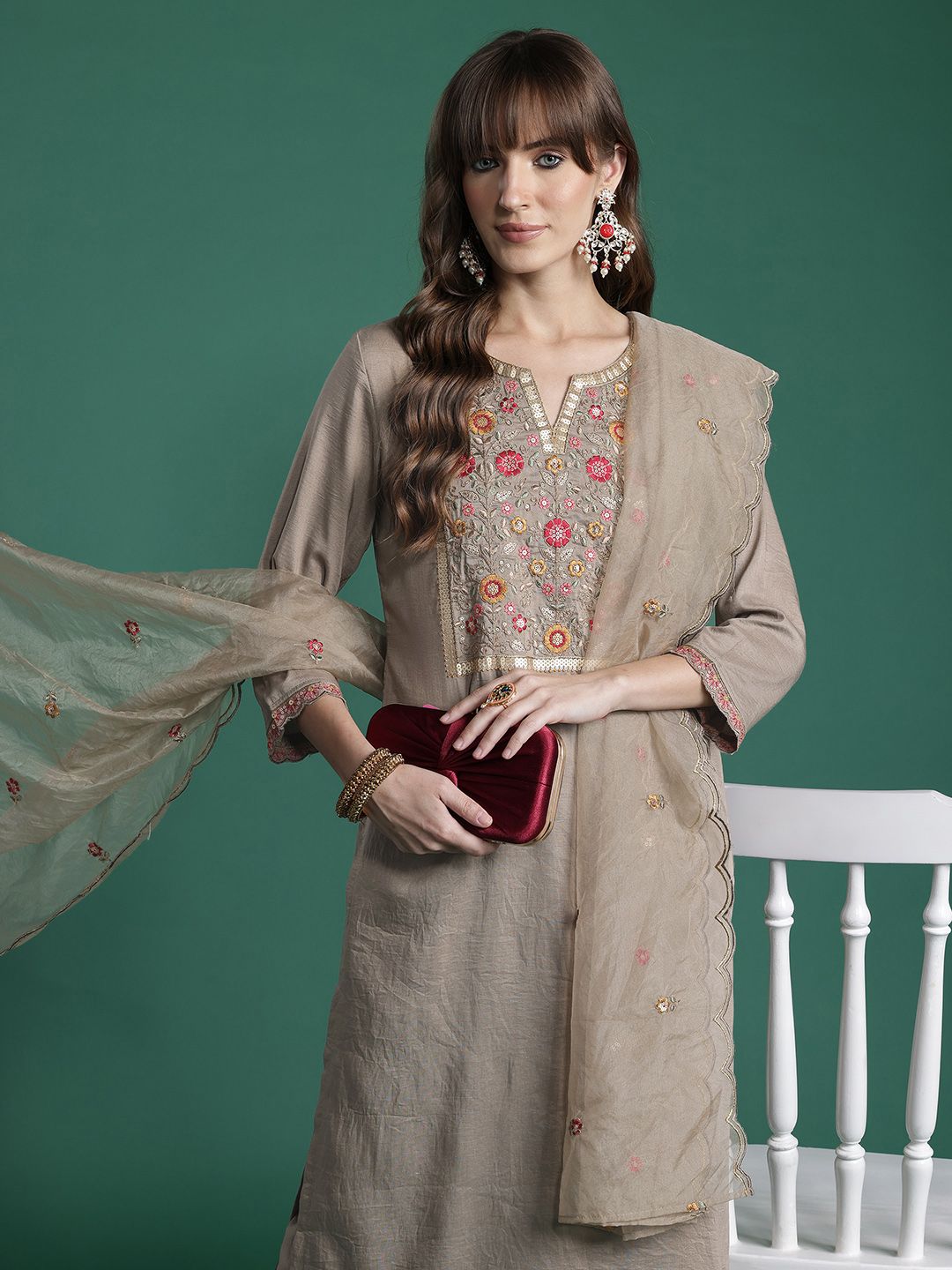 Dhiyona IE Ethnic Motifs Embroidered Kurta with Trousers & Dupatta