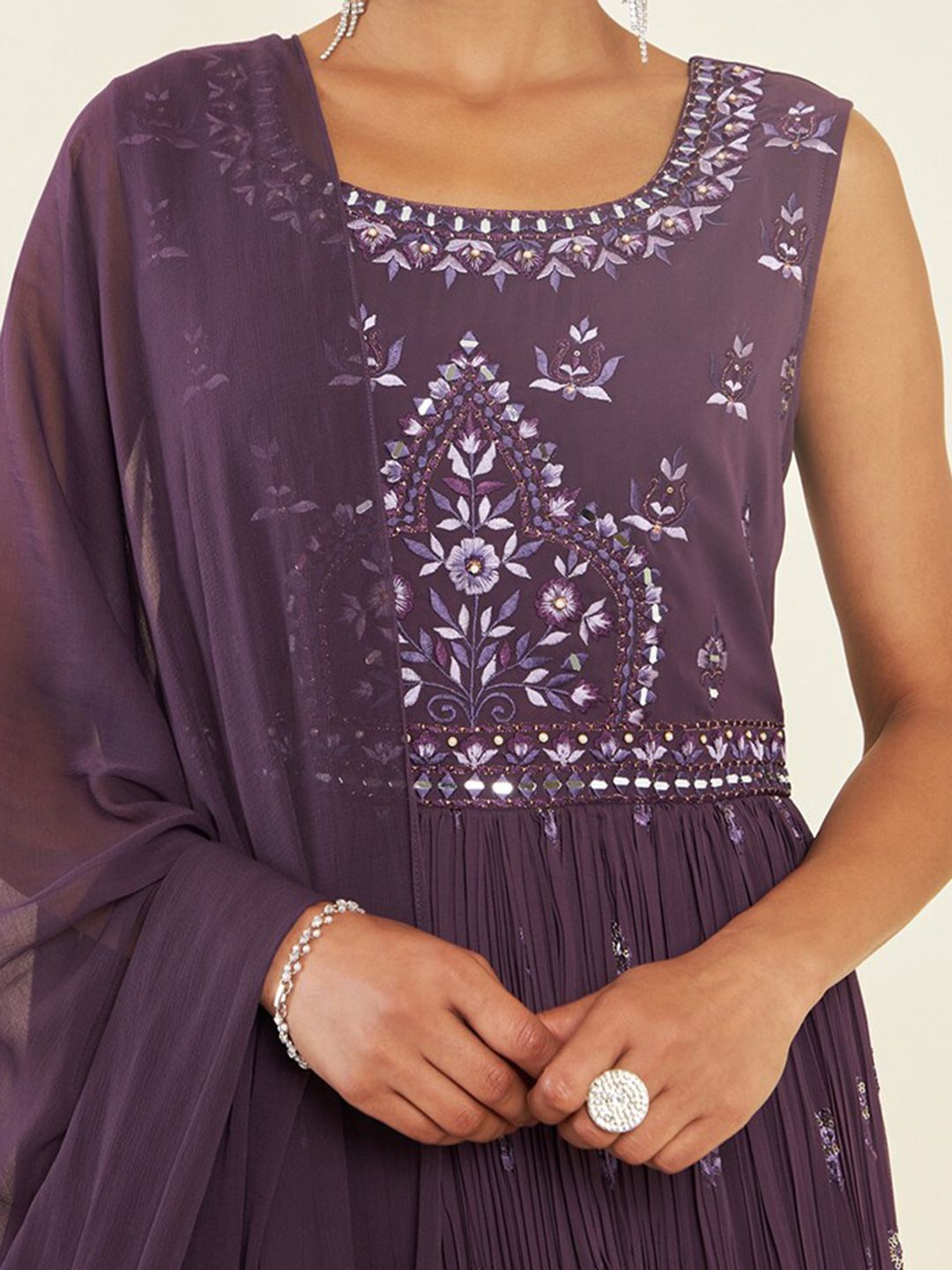 Dhiyona SO Women's Floral Embroidered Anarkali Kurta With Trousers & With Dupatta