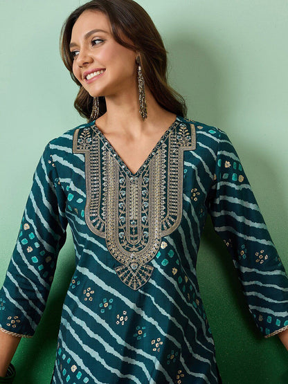Dhiyona SN Women's Sequence Embroidered V-Neck Kurti With Dhoti Pant