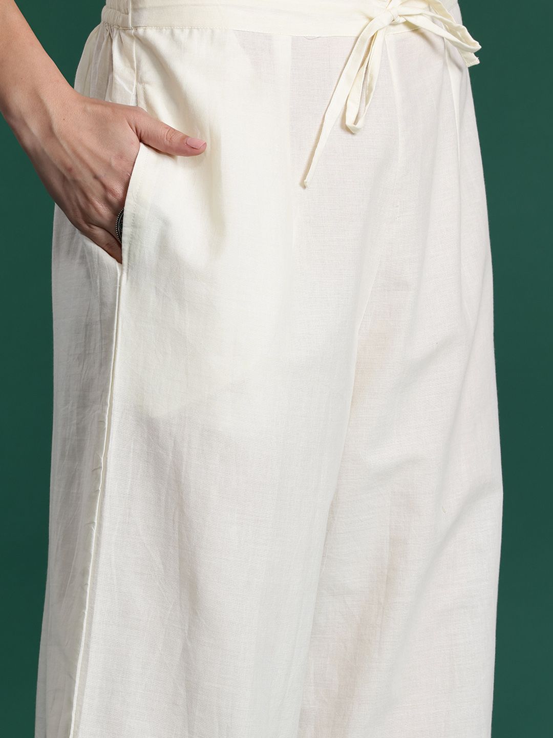 Floral Embroidered Thread Work Pure Cotton Kurti with Trousers