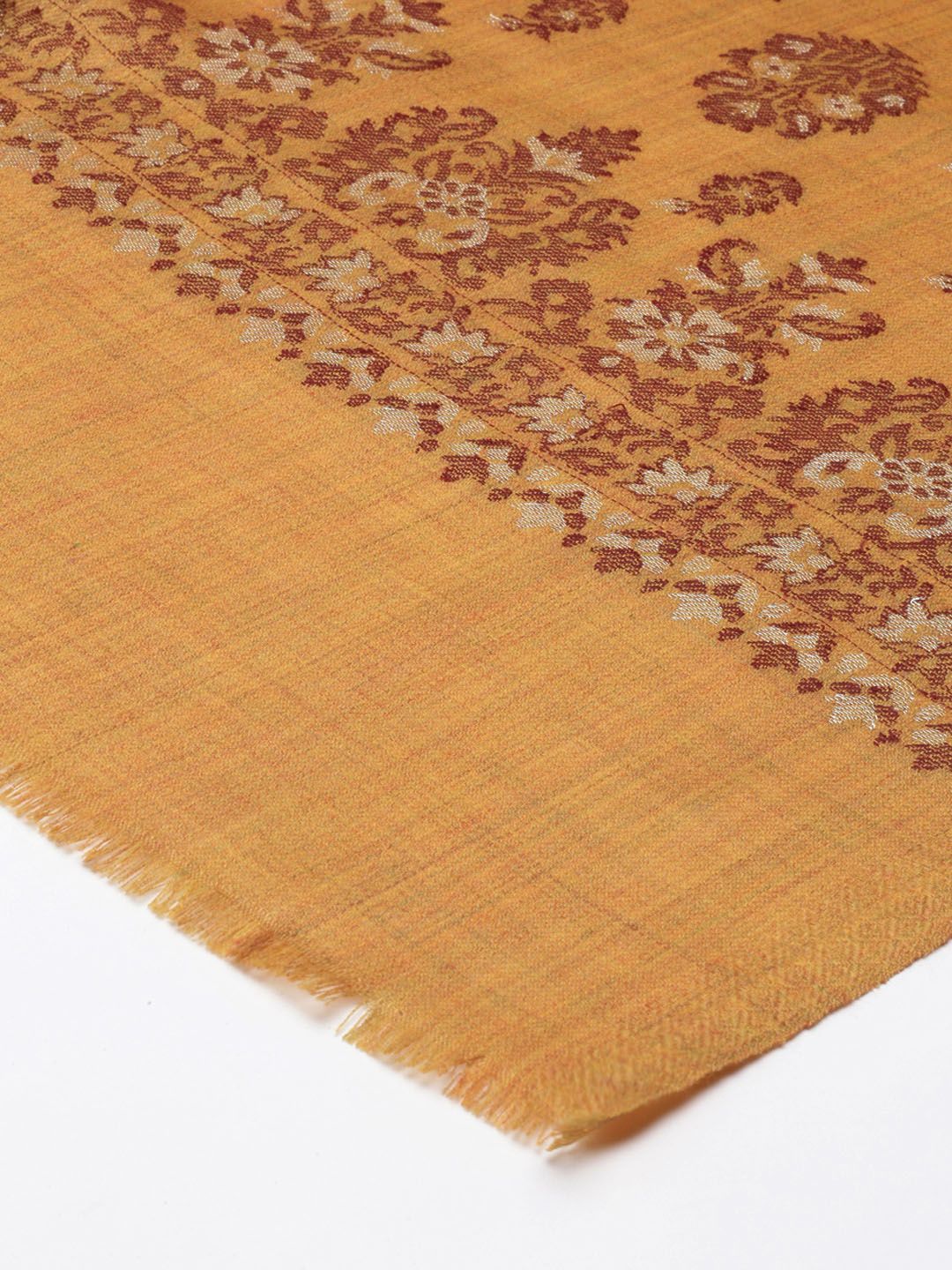 Dhiyona PA Women Yellow Woven Design Kaani Wool Shawl