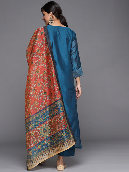 Dhiyona VA Women'sYoke Design Zari Work Chanderi Silk Straight Kurta with Trouser & Dupatta