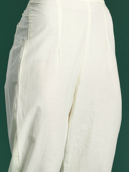 Floral Embroidered Pure Cotton Kurta with Trousers & Dupatta