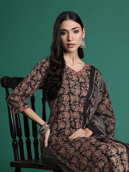 Dhiyona IE Floral Printed Pure Cotton Kurta with Salwar & With Dupatta