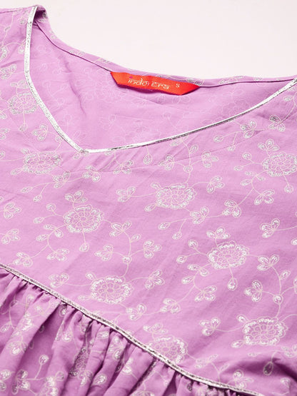 Dhiyona IE Women Floral Printed Empire Gotta Patti Pure Cotton Kurta with Trousers