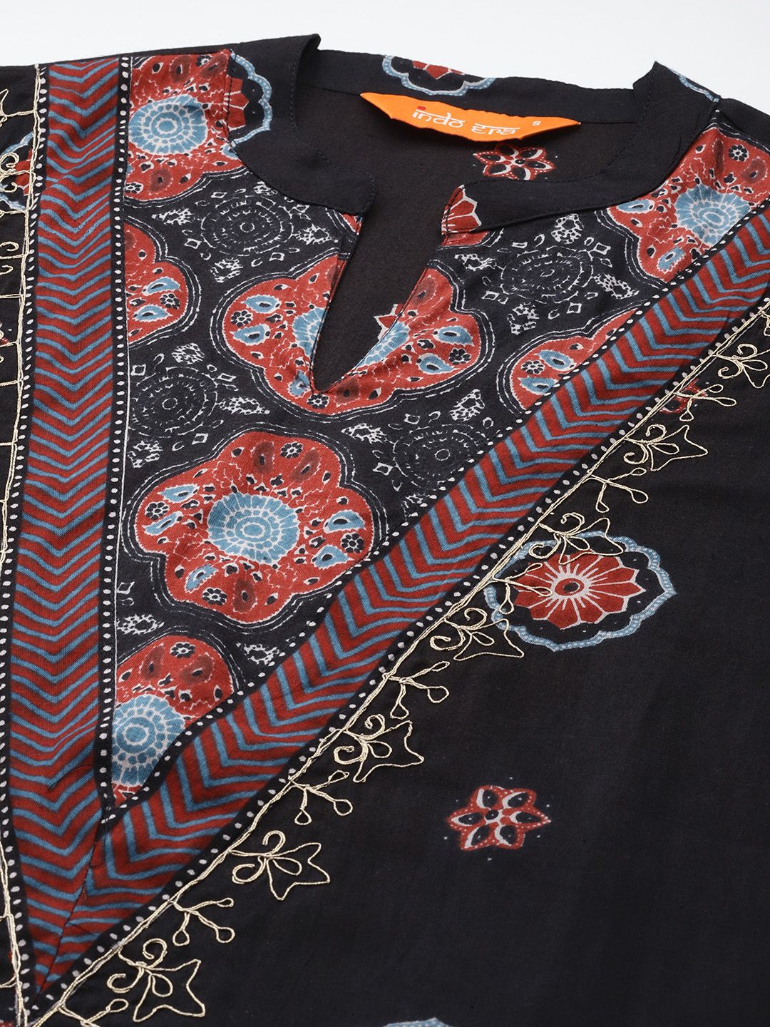 Ethnic Motifs Printed Beads & Stones Pure Cotton Kurta with Trousers