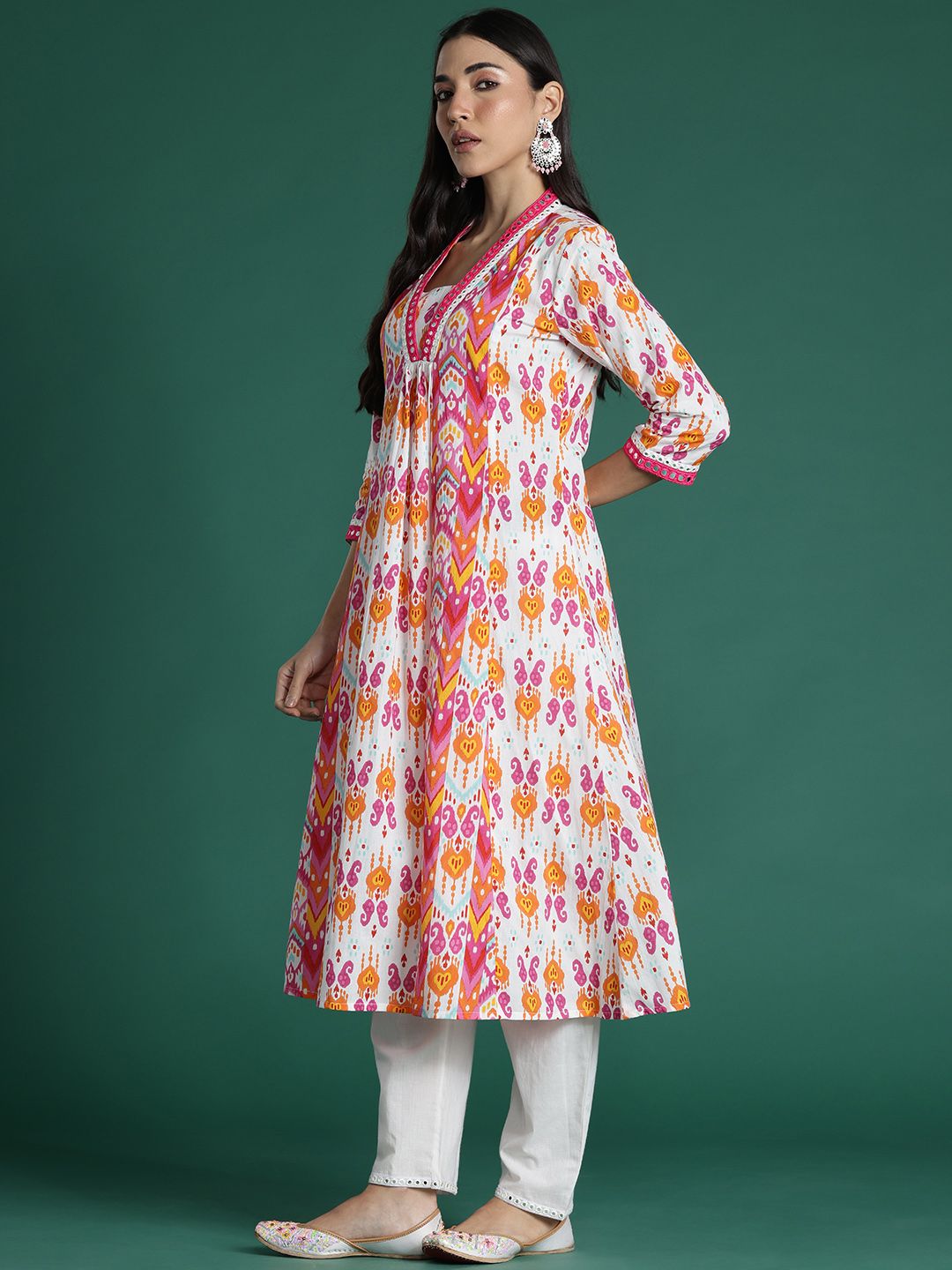 Ethnic Motifs Printed Mirror Work Pure Cotton Kurta with Trousers & With Dupatta
