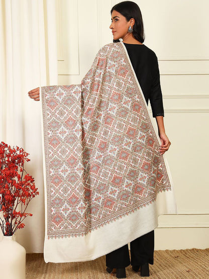 Dhiyona PA Ethnic Motifs Embroidered Woollen Silk Shawl