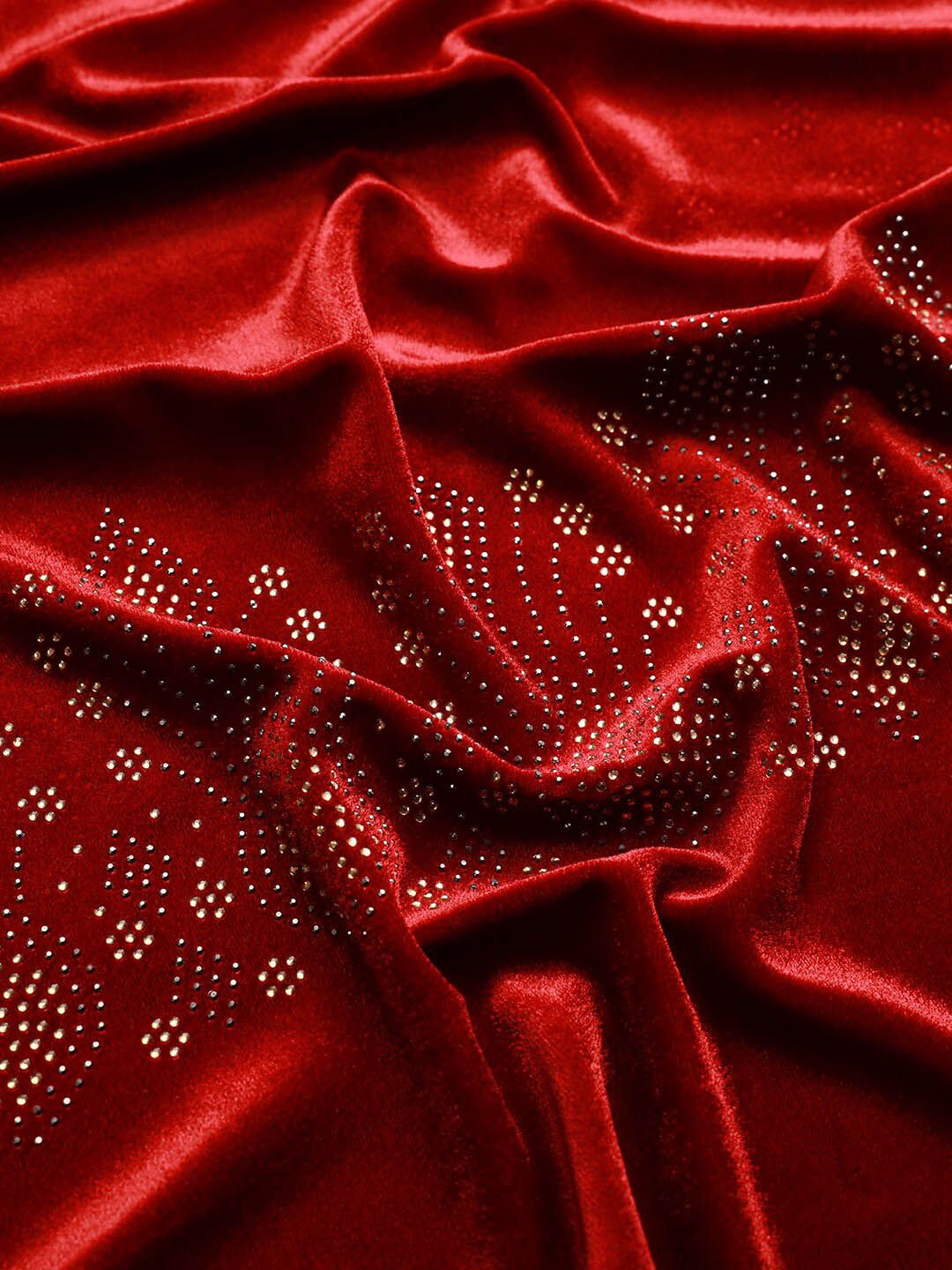 Dhiyona PA Women Maroon Velvet Crystal Shawl