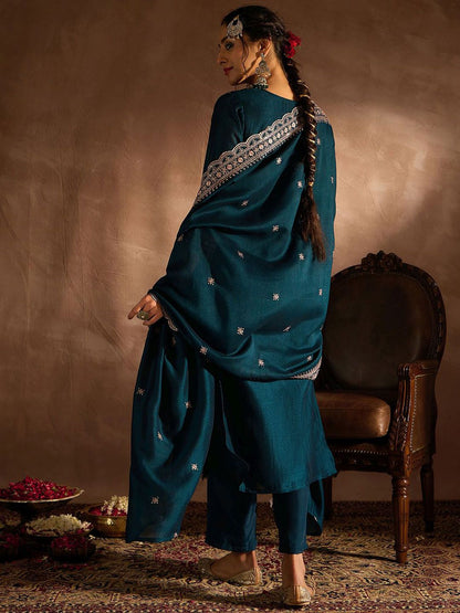 Ethnic Motifs Embroidered Thread Work Straight Kurta with Trouser & Dupatta