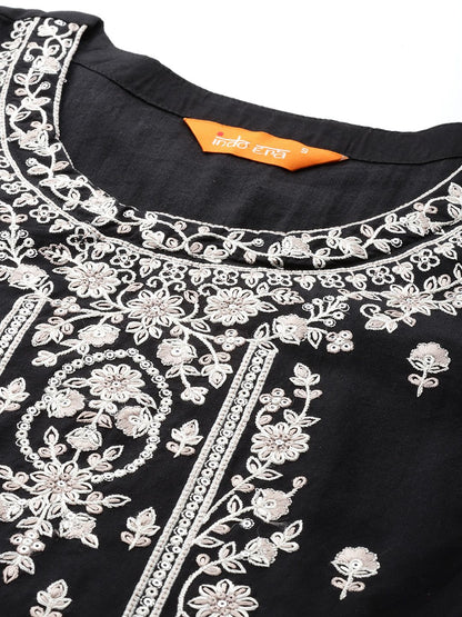 Floral Embroidered Pure Cotton Kurta with Trousers & Dupatta