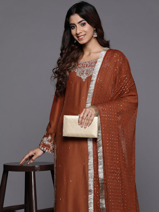 Dhiyona VA Women'sEthnic Motifs Zari Embroidered Kurta with Trousers & Dupatta