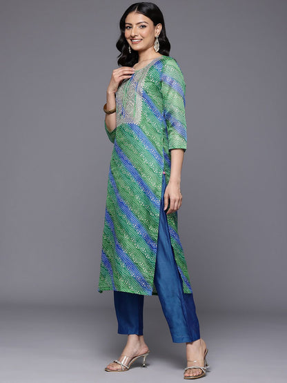 Dhiyona VA Women's Bandhani Printed Zari Embroidered Kurta with Trousers & With Dupatta