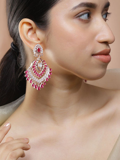 Dhiyona RJ Women's 18K Rose Gold-Plated Ruby Pink & Cubic Zirconia Stone Multi-Layered Drop Chandelier