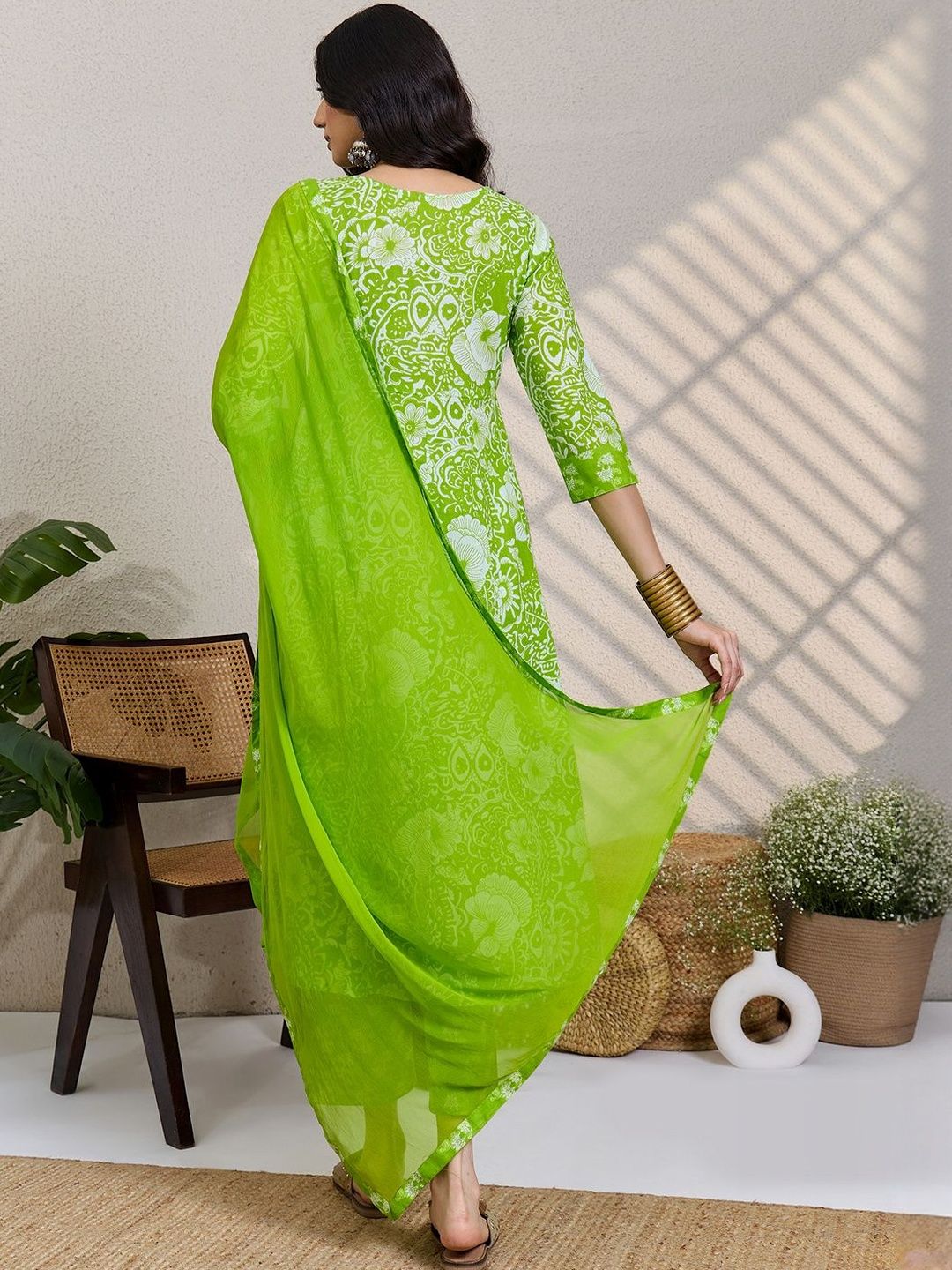 Women Floral Printed Cotton A-Line Kurta with Trousers & Dupatta