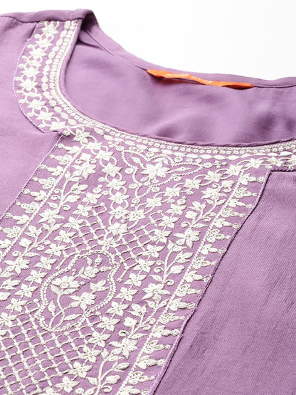 Dhiyona IE Floral Embroidered Regular Sequinned Kurta with Trousers & Dupatta