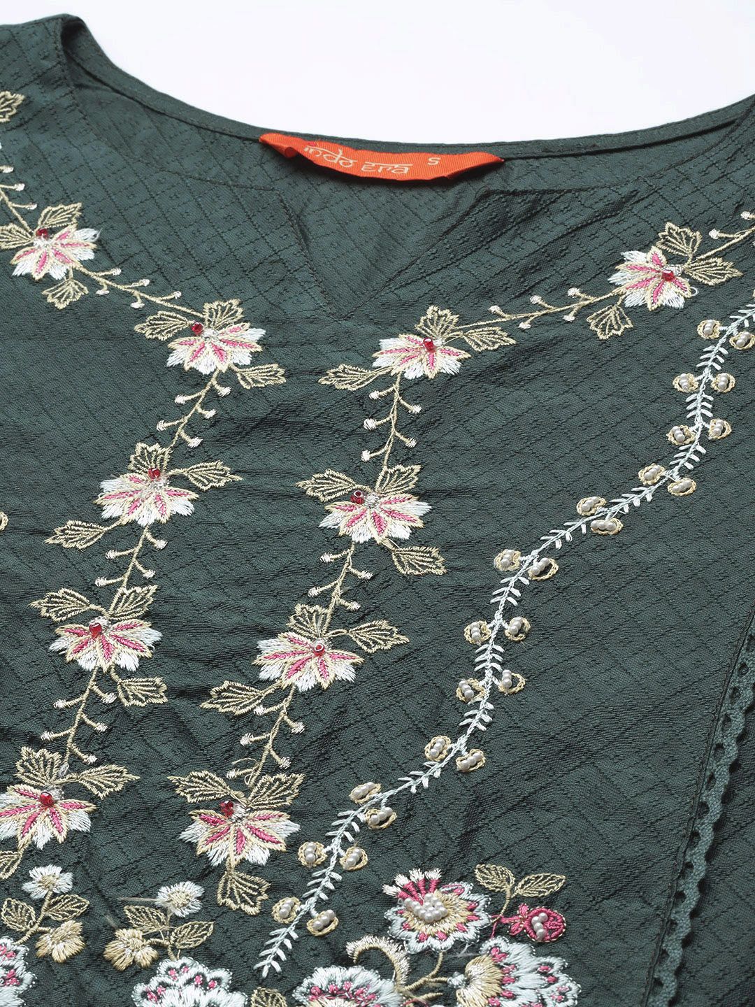 Dhiyona IE Women Green Ethnic Motifs Embroidered Kurta with Trousers & With Dupatta