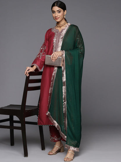 Dhiyona VA Women'sFloral Embroidered Regular Kurta with Trousers & Dupatta