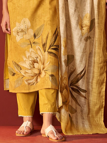 Women Floral Embroidered Cotton Kurta with Trousers & Dupatta