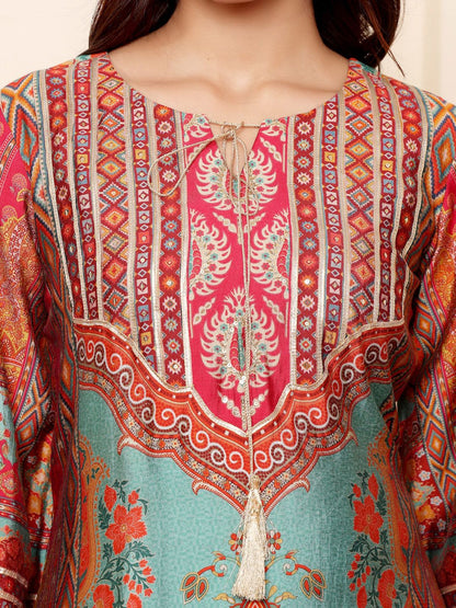 Dhiyona VA Women'sEthnic Motifs Printed Chanderi Silk Kurta With Trousers And Dupatta