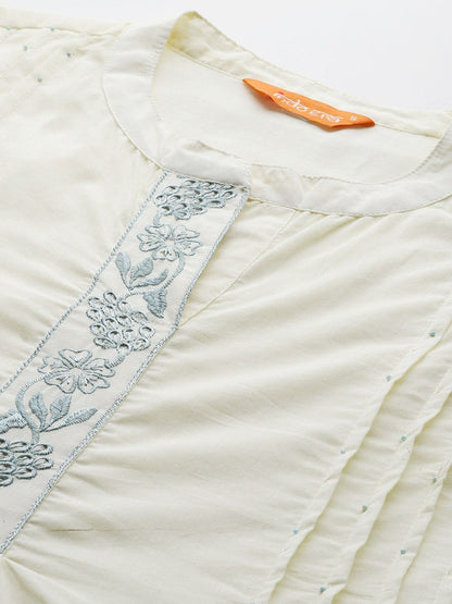 Floral Embroidered Pure Cotton Kurta with Trousers & Dupatta