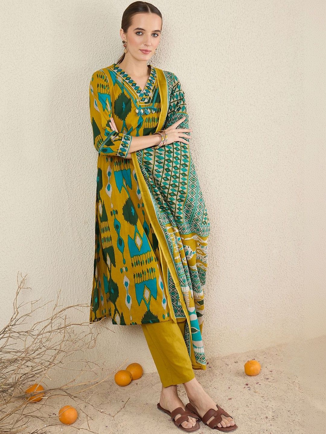 Women Ethnic Motifs Printed Regular Pure Cotton Kurta with Salwar & With Dupatta
