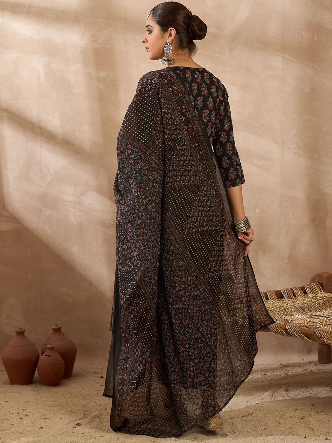 Women Ethnic Motifs Printed Regular Thread Work Pure Cotton Kurta with Trousers & With Dupatta