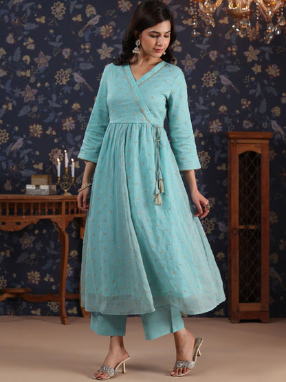 Dhiyona PD Women Embroidered Angrakha A-Line Kurta With Palazzo