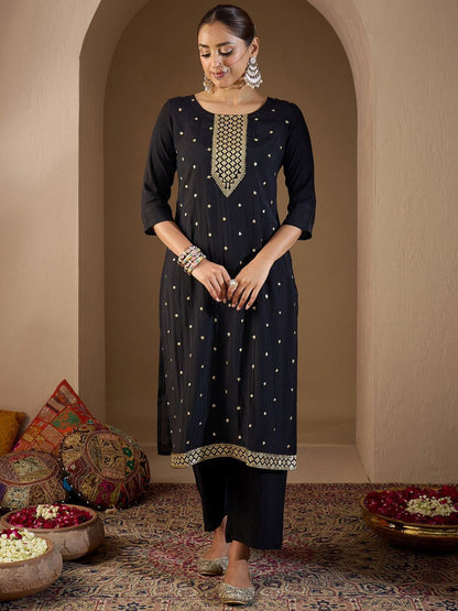 Women Ethnic Motifs Embroidered Regular Sequinned Kurta with Trousers & With Dupatta