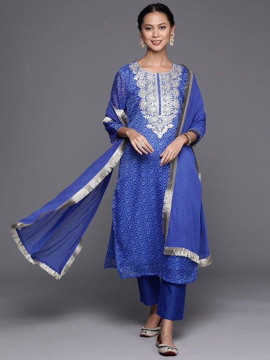 Dhiyona VA Women'sBandhani Printed Gotta Patti & Zari Embroidered Kurta & Trousers With Dupatta