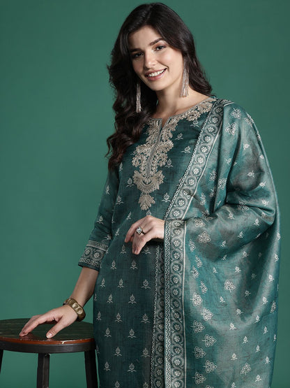 Ethnic Motifs Embroidered Kurta with Trousers & With Dupatta
