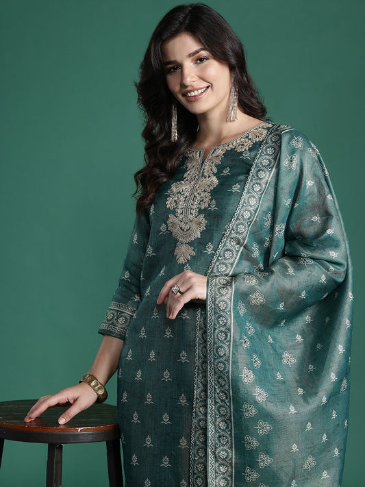 Ethnic Motifs Embroidered Kurta with Trousers & With Dupatta