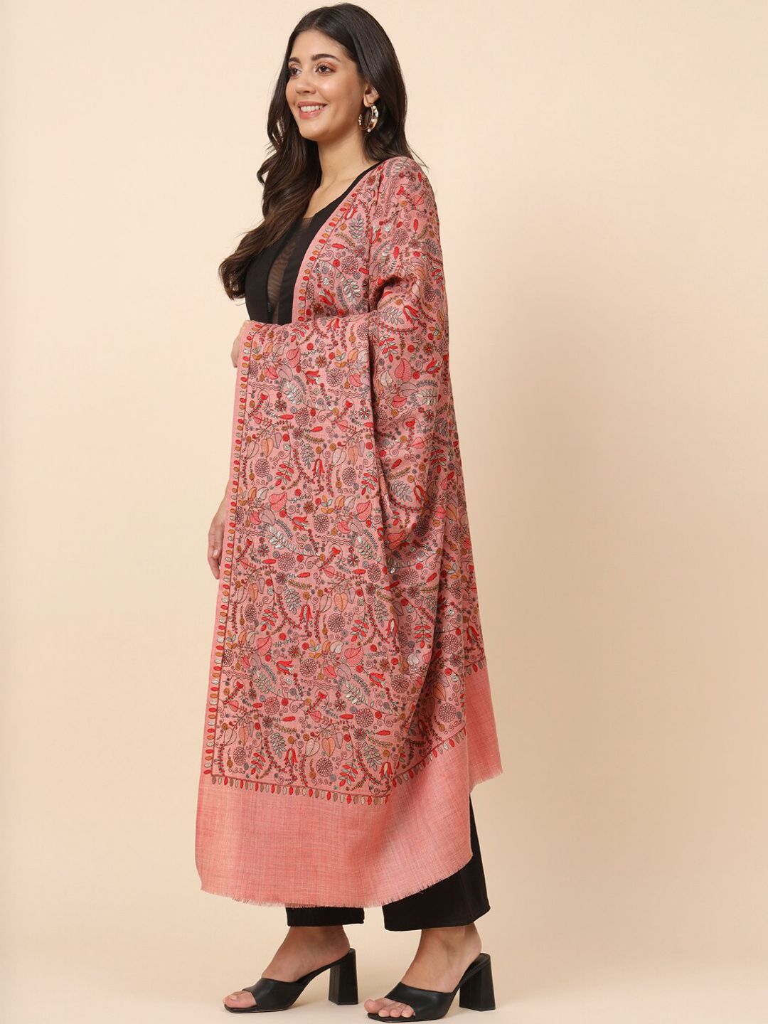 Dhiyona PA Ethnic Motifs Embroidered Woollen Shawl
