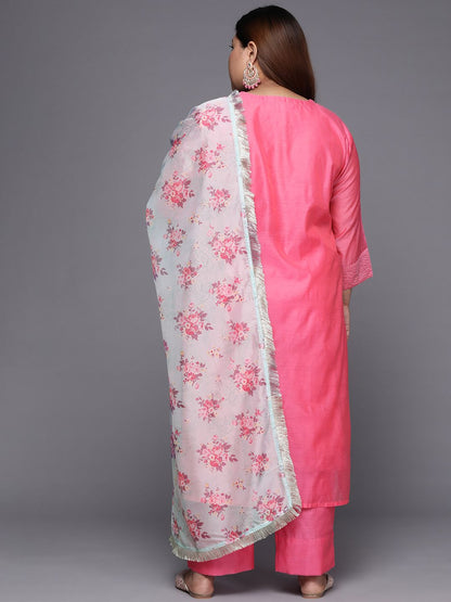 Dhiyona VA Women's Floral Yoke Design Sequinned Chanderi Silk Kurta with Trousers & Dupatta