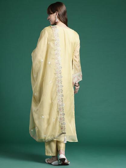 Ethnic Motifs Embroidered Panelled Sequinned Kurta With Trousers & Dupatta