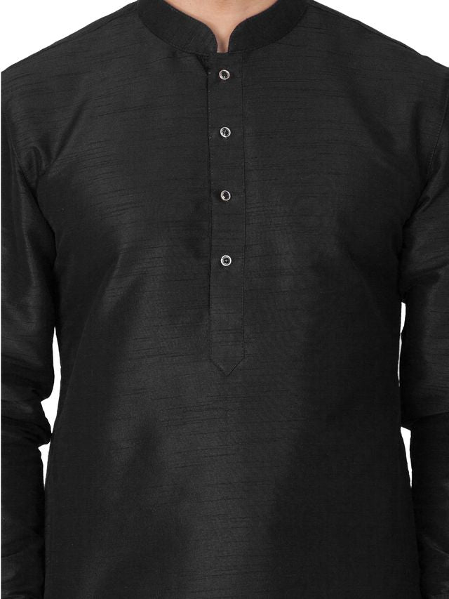 Men's Black Silk Blend Pathani Kurta and Dhoti Set